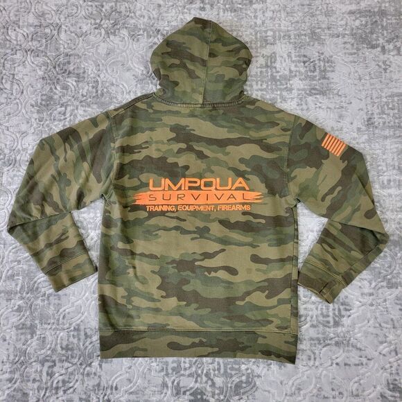Umpqua Survival Hoodie Mens Medium Green Camo Flag Work Wear Woodland Hunting - Picture 6 of 8